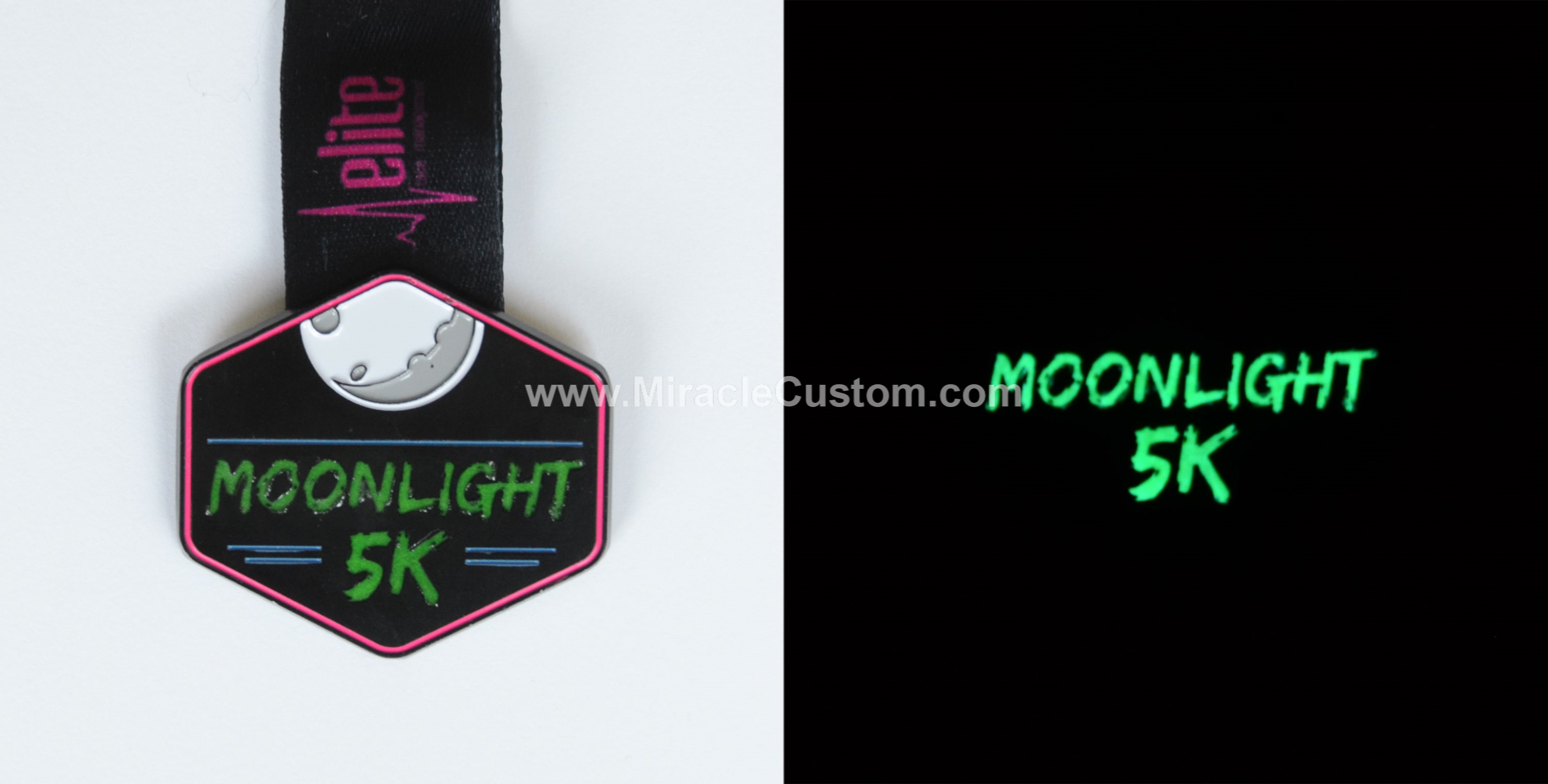 custom fluorescent Night Run 5k medals