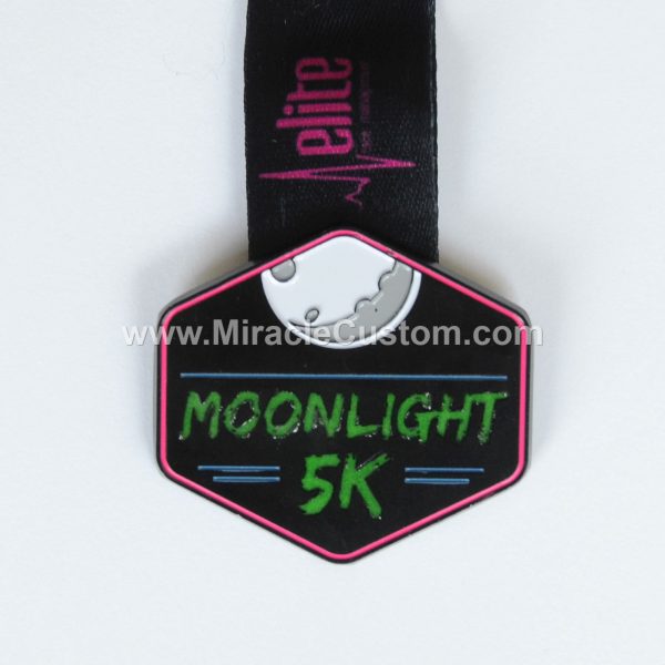 custom fluorescent Night Run 5k medals