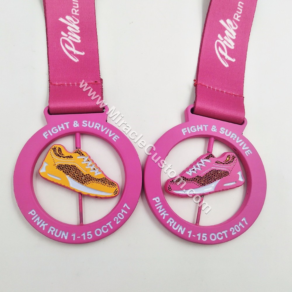 custom pink run race medals