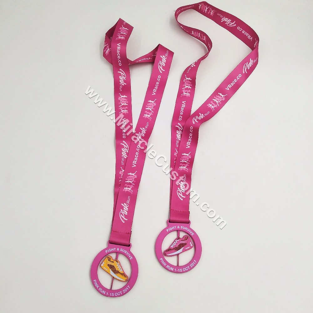 custom pink run race medals