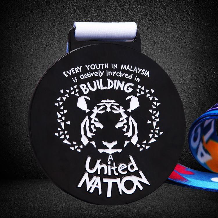 custom black finish color filled medals