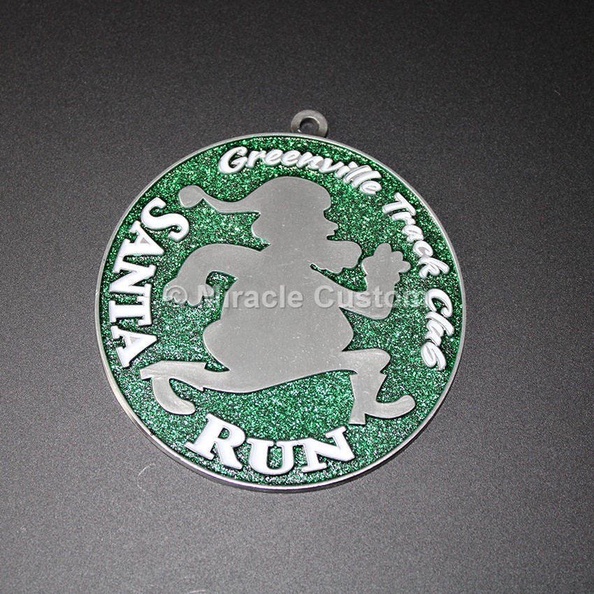 Custom Santa Run Glitter Medals