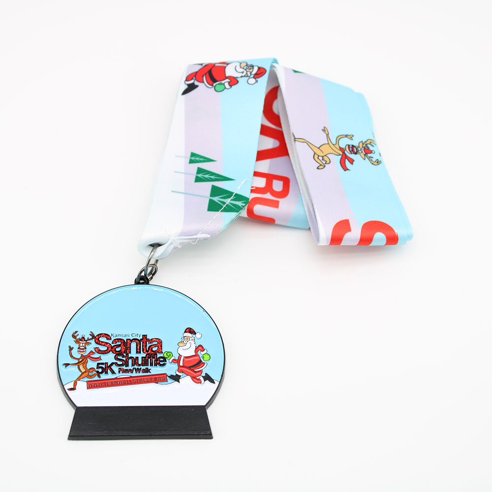 Custom Santa 5K Run Medals Glitter Medallion