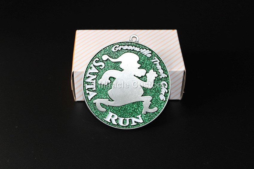Custom Santa Run Glitter Medals