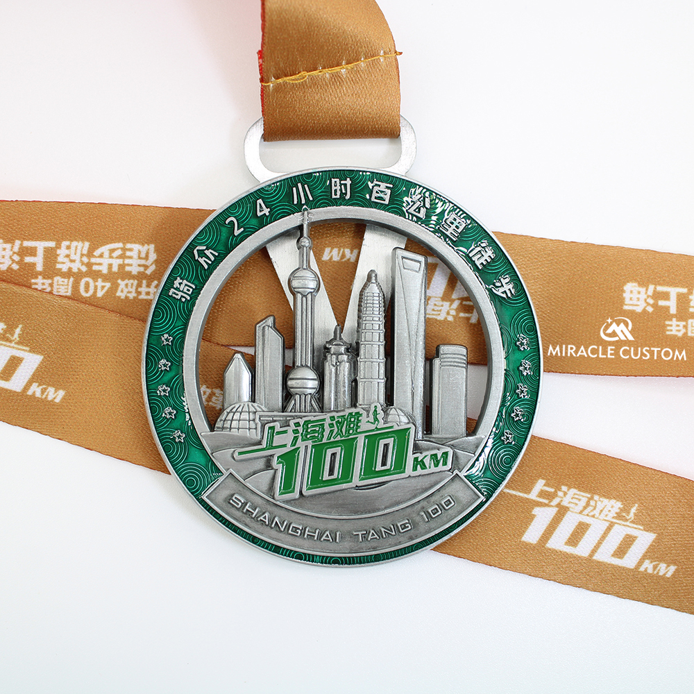 Custom Shanghai Tang 100km hiking 3D sport spinning medals