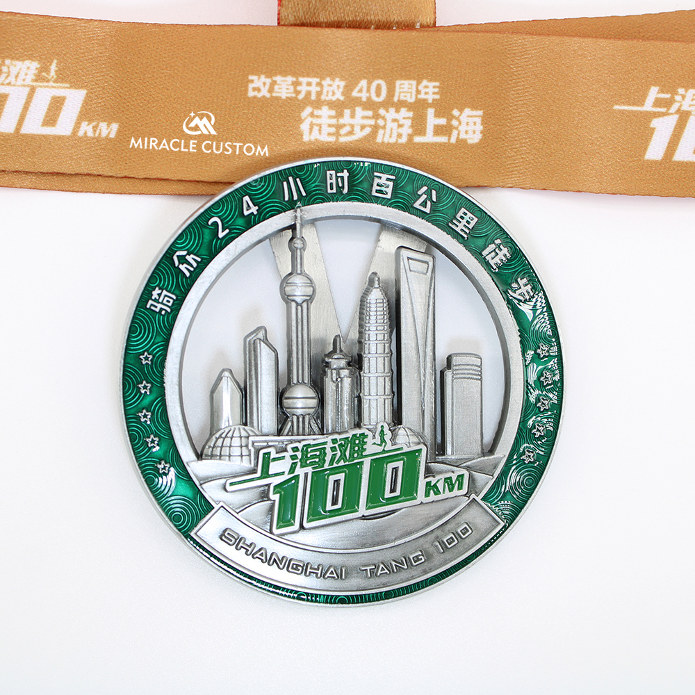 Custom Shanghai Tang 100km hiking 3D sport spinning medals