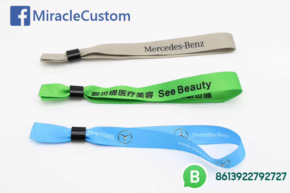 Free design plastic tube slide lock custom woven cloth wristband for events