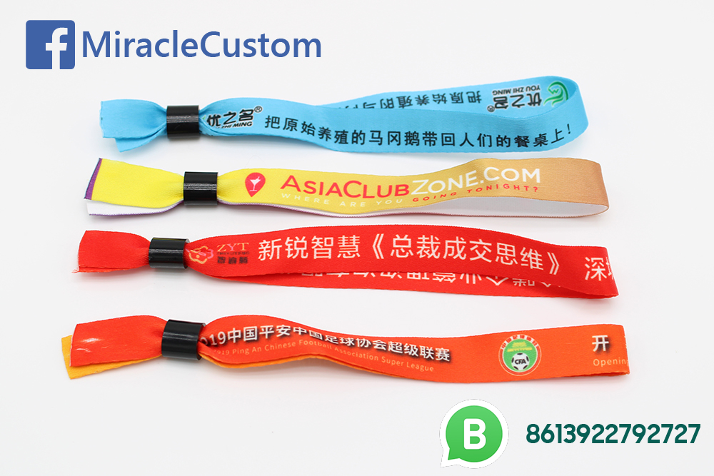 Free design plastic tube slide lock custom woven cloth wristband for events