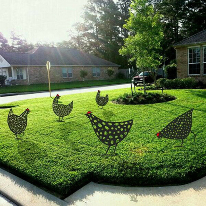 Metal Decor Chicken Yard Art Garden Lawn Floor Decoration Ornament