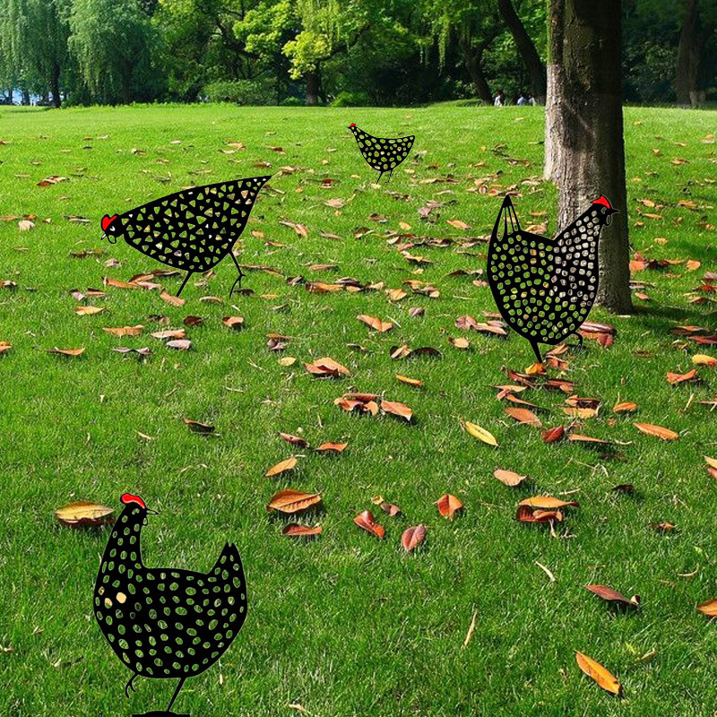 Metal Decor Chicken Yard Art Garden Lawn Floor Decoration Ornament