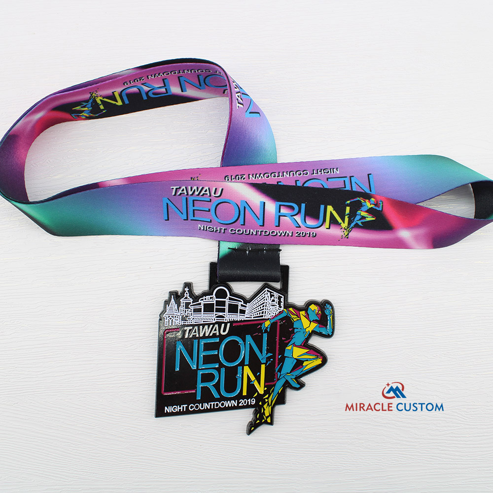 Custom tawau neon run night countdown 2019 Finisher Medals