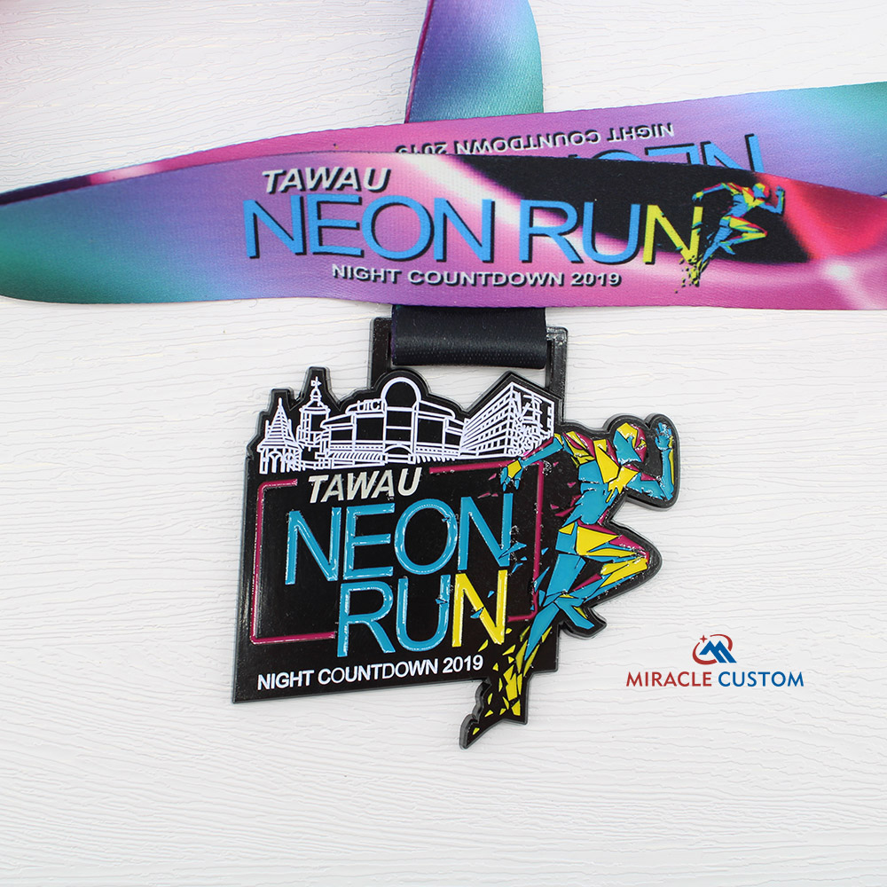 Custom tawau neon run night countdown 2019 Finisher Medals