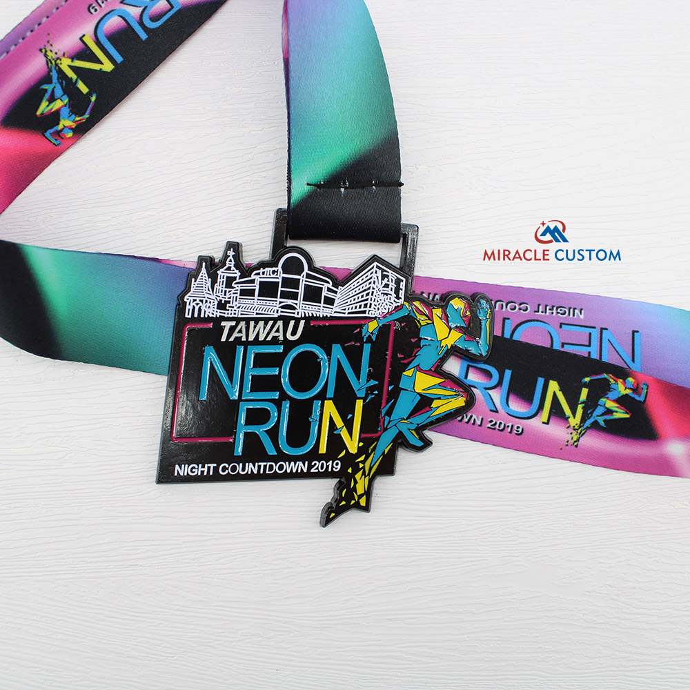 Custom tawau neon run night countdown 2019 Finisher Medals