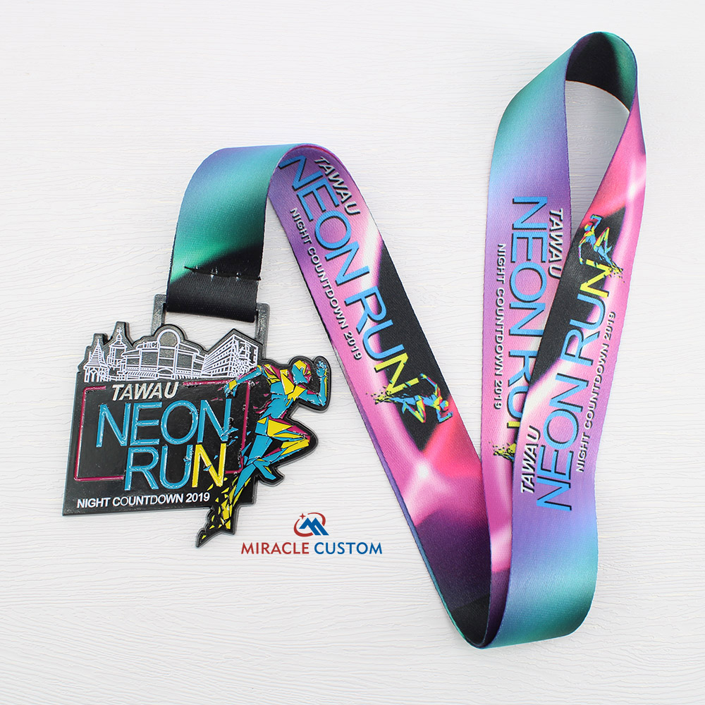 Custom tawau neon run night countdown 2019 Finisher Medals