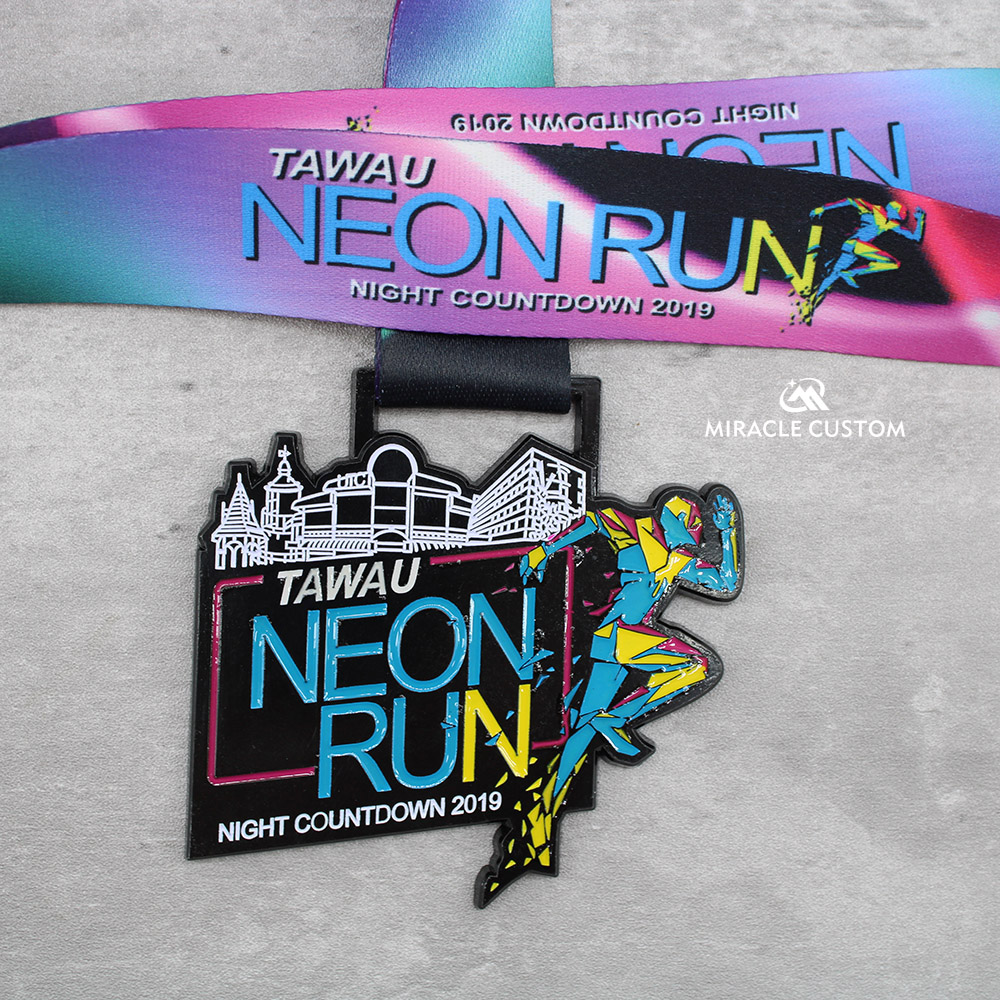 Custom tawau neon run night countdown 2019 Finisher Medals