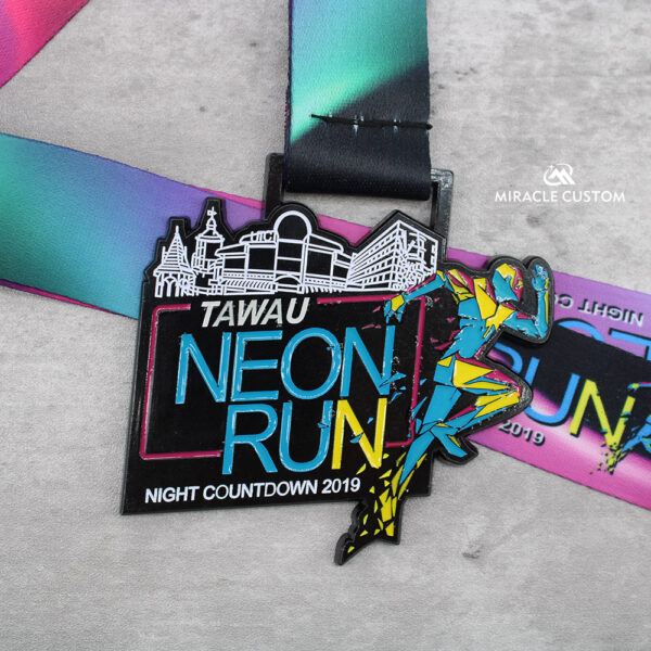 Custom tawau neon run night countdown 2019 Finisher Medals