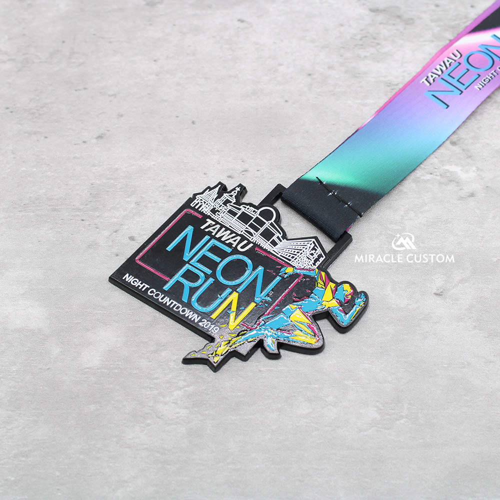 Custom tawau neon run night countdown 2019 Finisher Medals