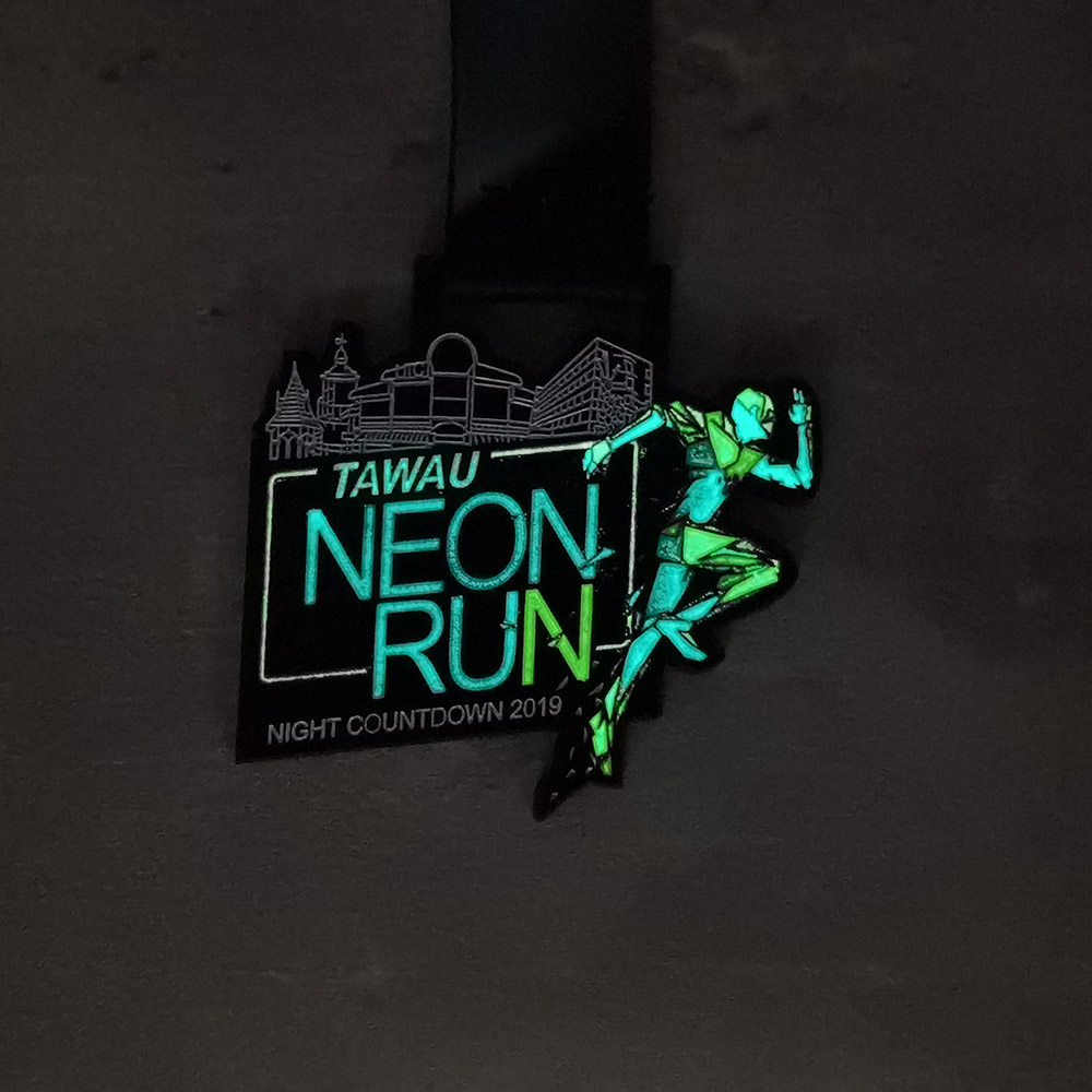 Custom tawau neon run night countdown 2019 Finisher Medals