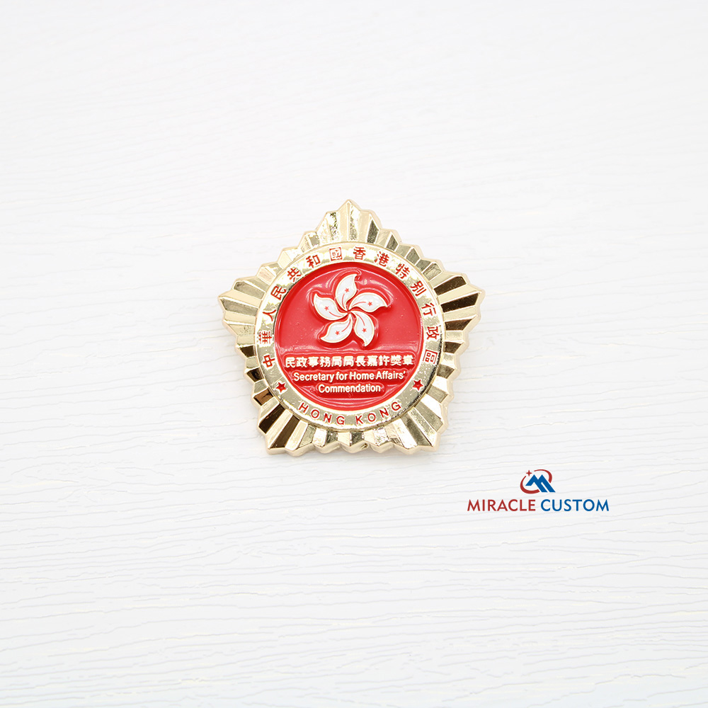 Custom HK Bauhinia Badge with metal Safety Pin