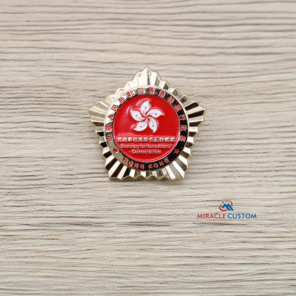 Custom HK Bauhinia Badge with metal Safety Pin
