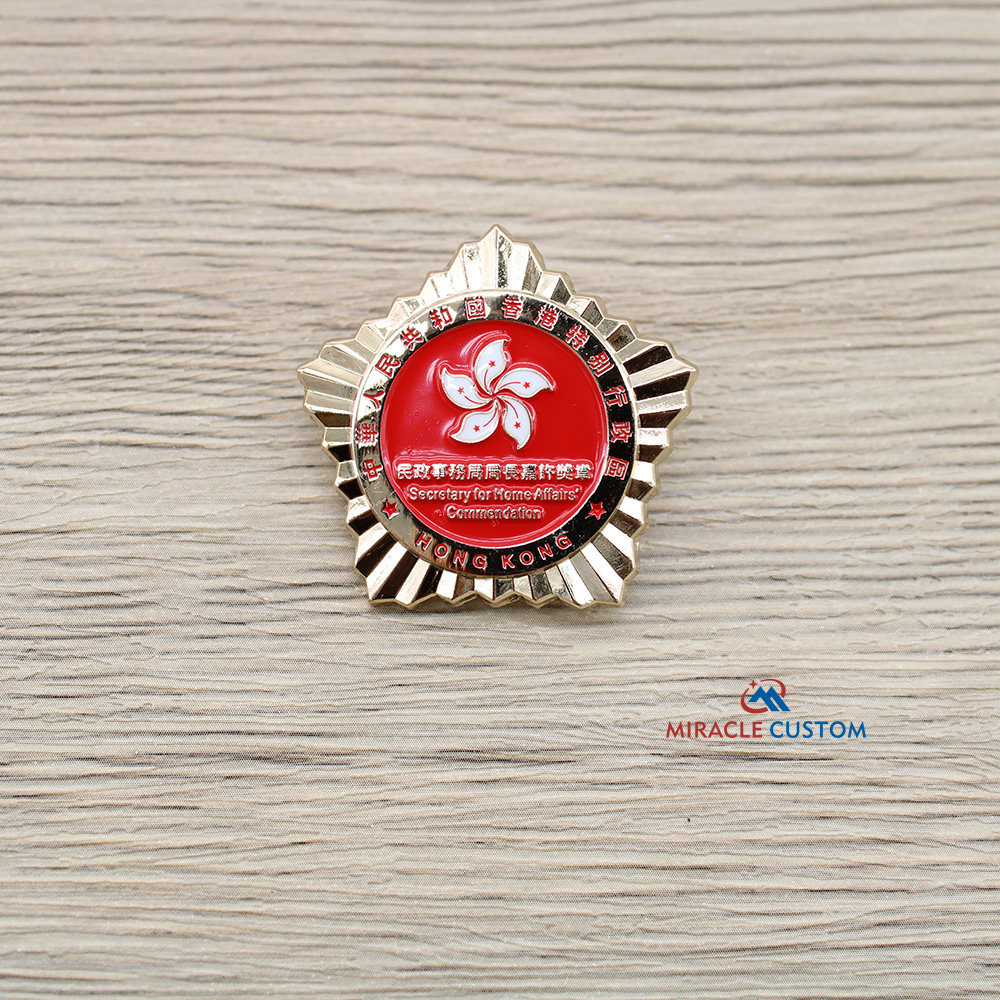 Custom HK Bauhinia Badge with metal Safety Pin