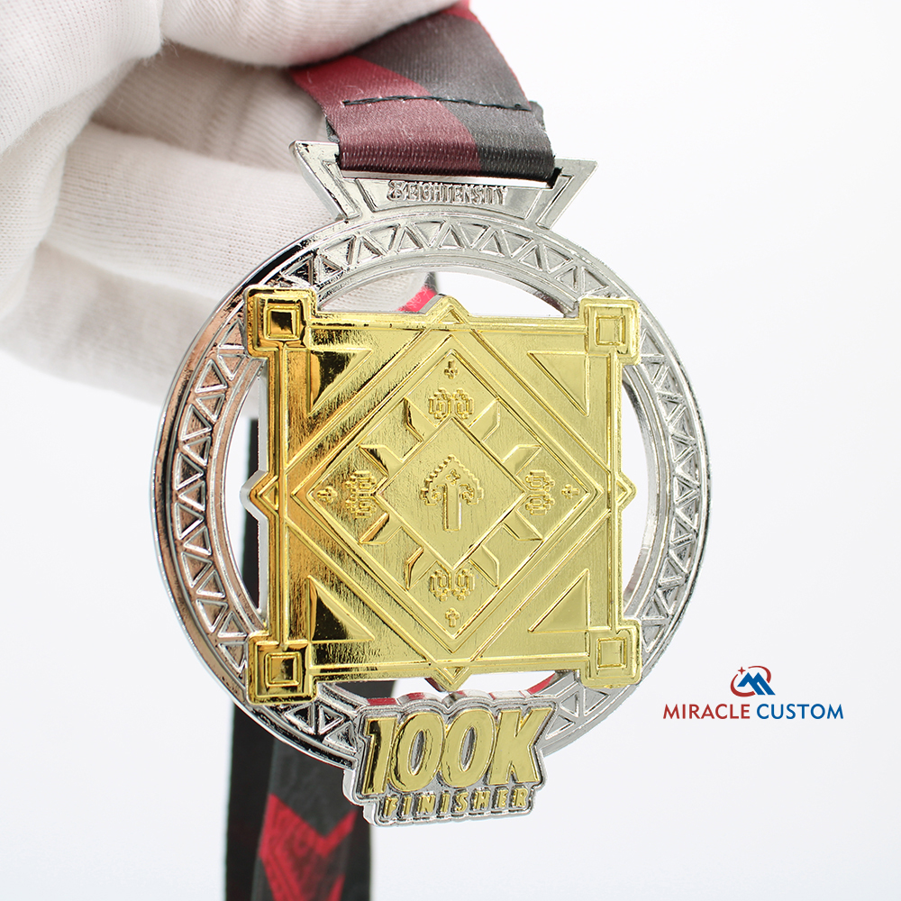 Custom 100K Finisher Two Tone Plating Hollowed out Medals