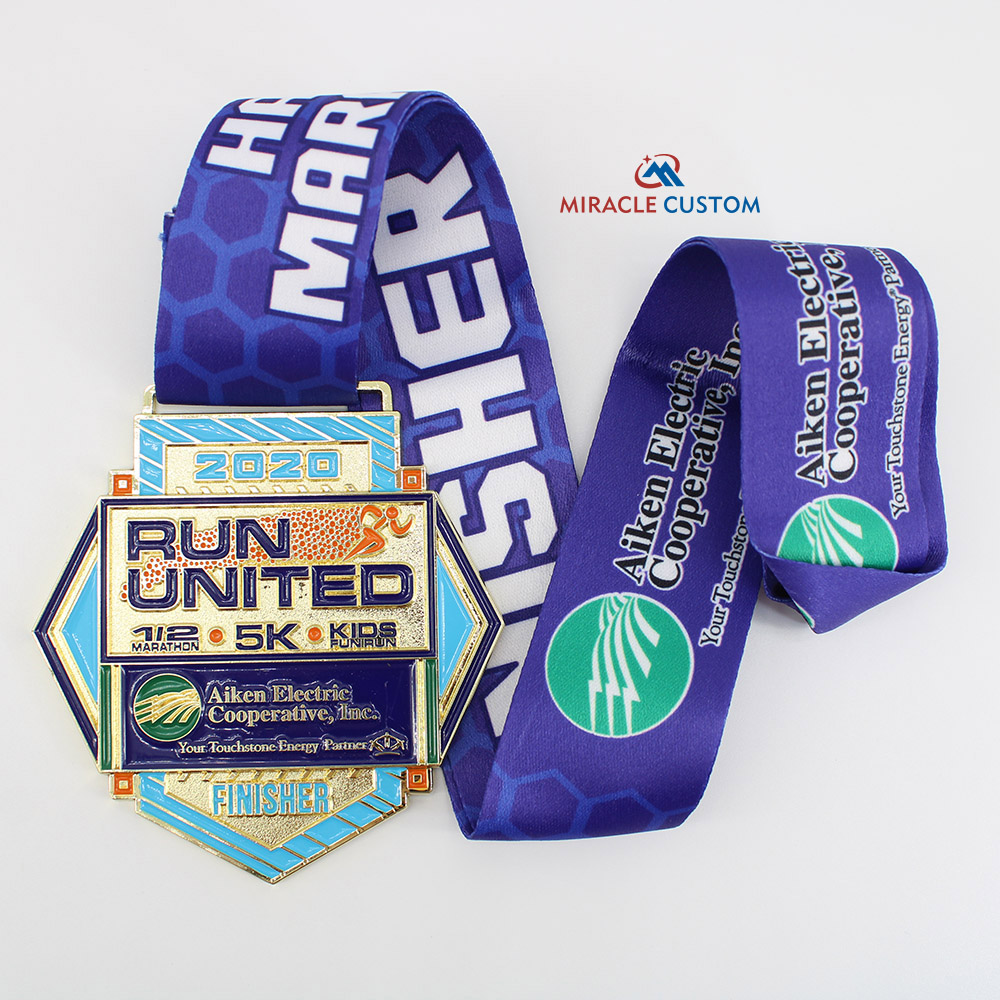 Custom AEC Run United Half Marathon, 10K, 5K,& Kid's Fun Run Sports Medals