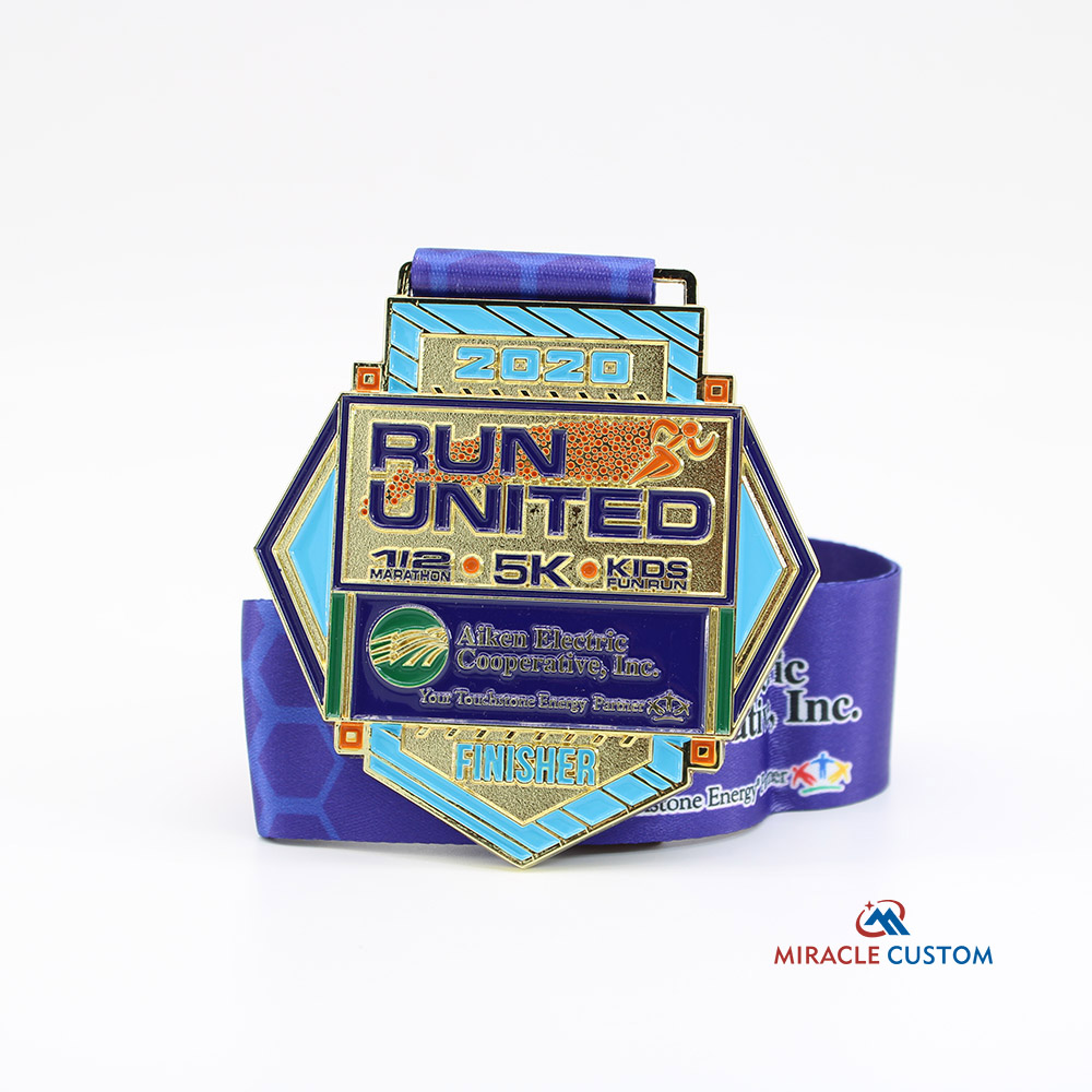 Custom AEC Run United Half Marathon, 10K, 5K,& Kid's Fun Run Sports Medals