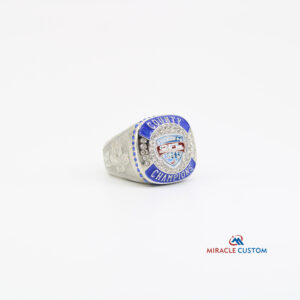 Custom Metal Inlay Silver Country Champion Rings Top With Stones