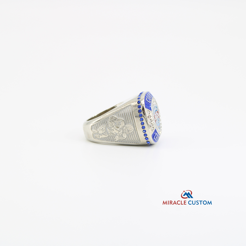 Custom Metal Inlay Silver Country Champion Rings Top With Stones