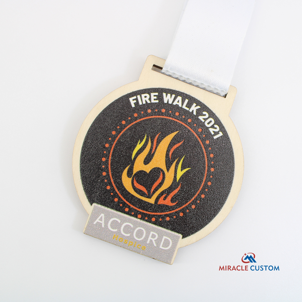 Custom Fire Walk 2021 Wooden Sports Medal with UV Print