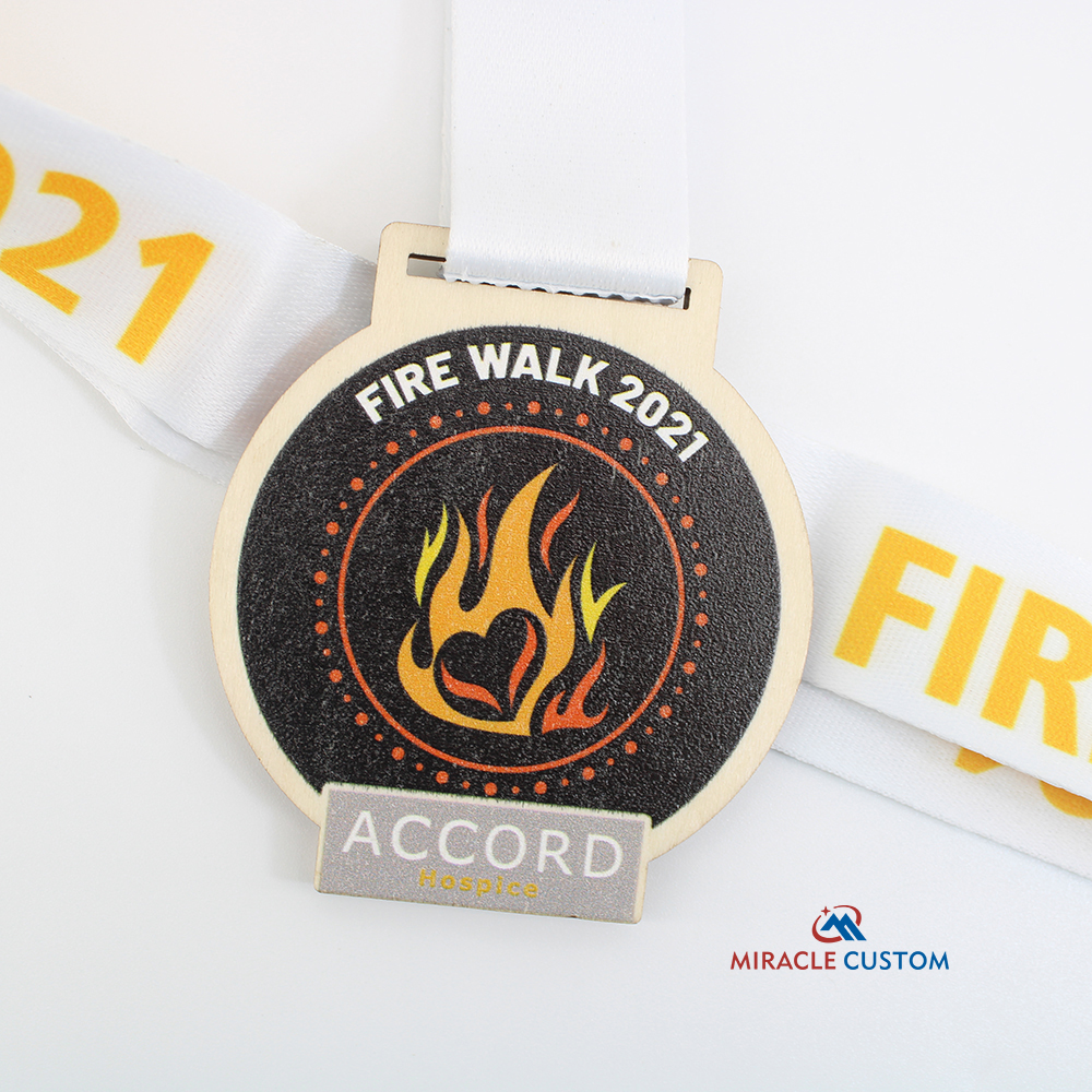 Custom Fire Walk 2021 Wooden Sports Medal with UV Print