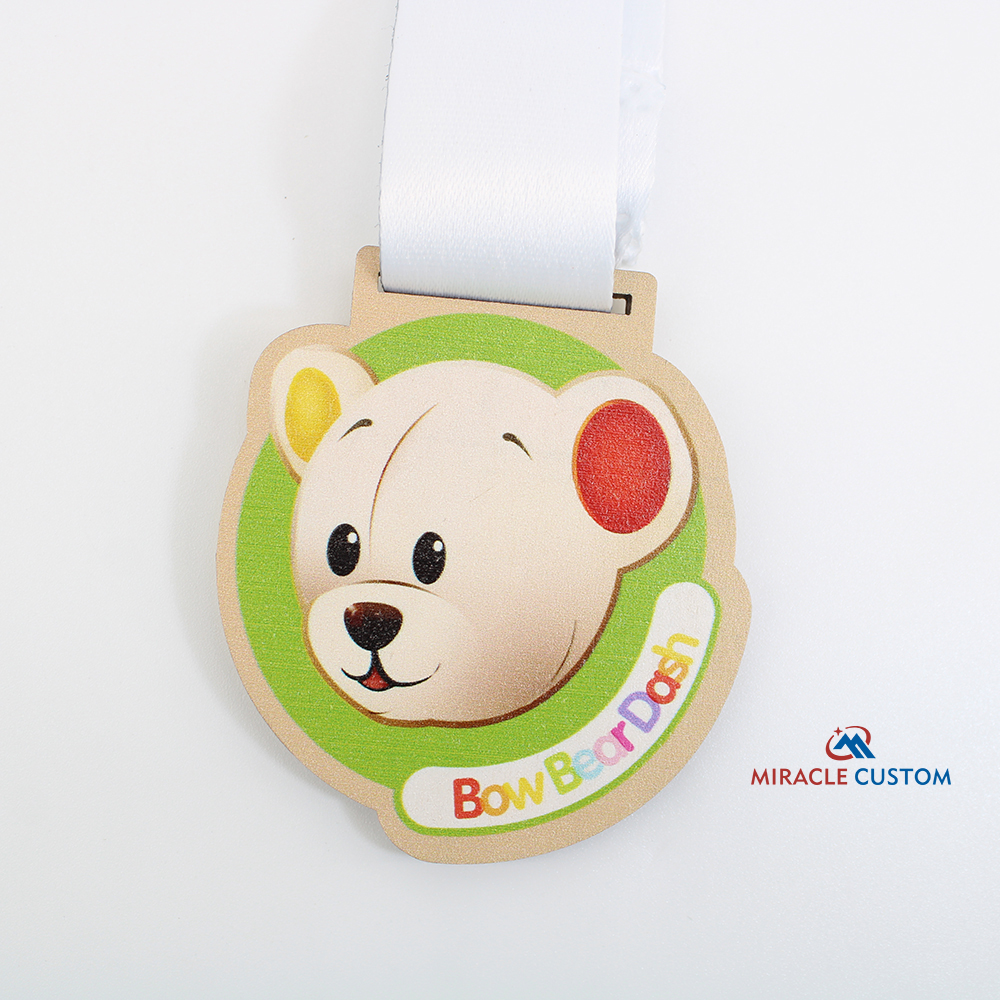 Custom Bow Bear Dash Fun Run Wooden Medals