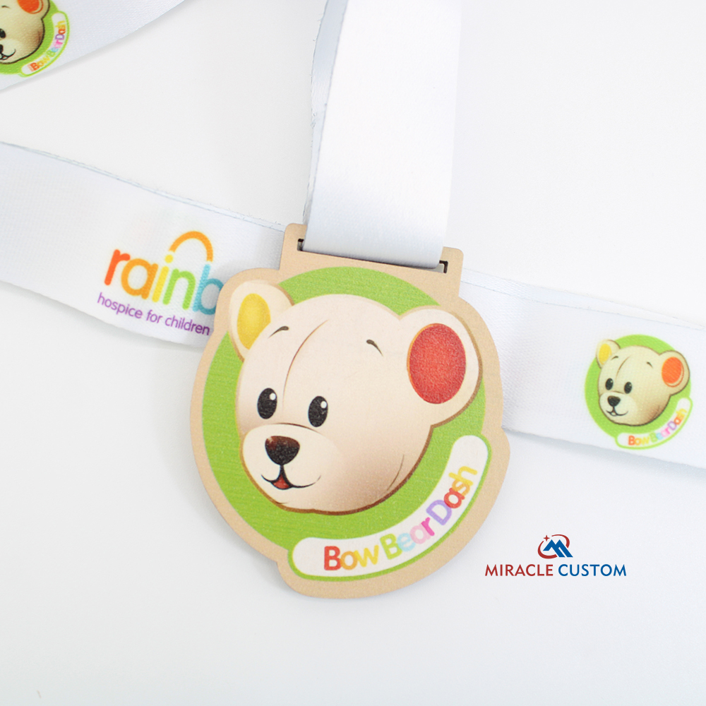 Custom Bow Bear Dash Fun Run Wooden Medals