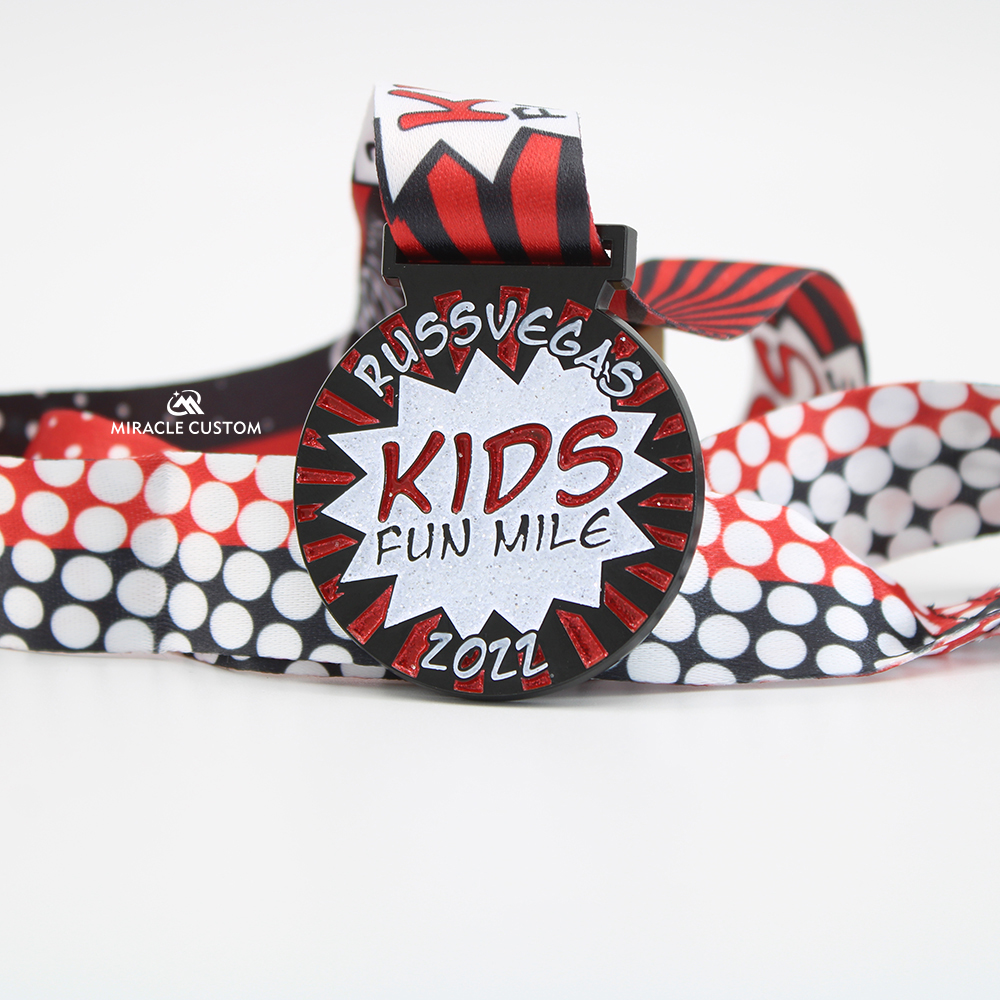 Custom Russvegas Kids Fun Mile 2022 Glitter Sports Medals