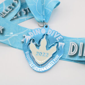 Custom Dino Dive Colorful Paint Spin Medals with Glitters