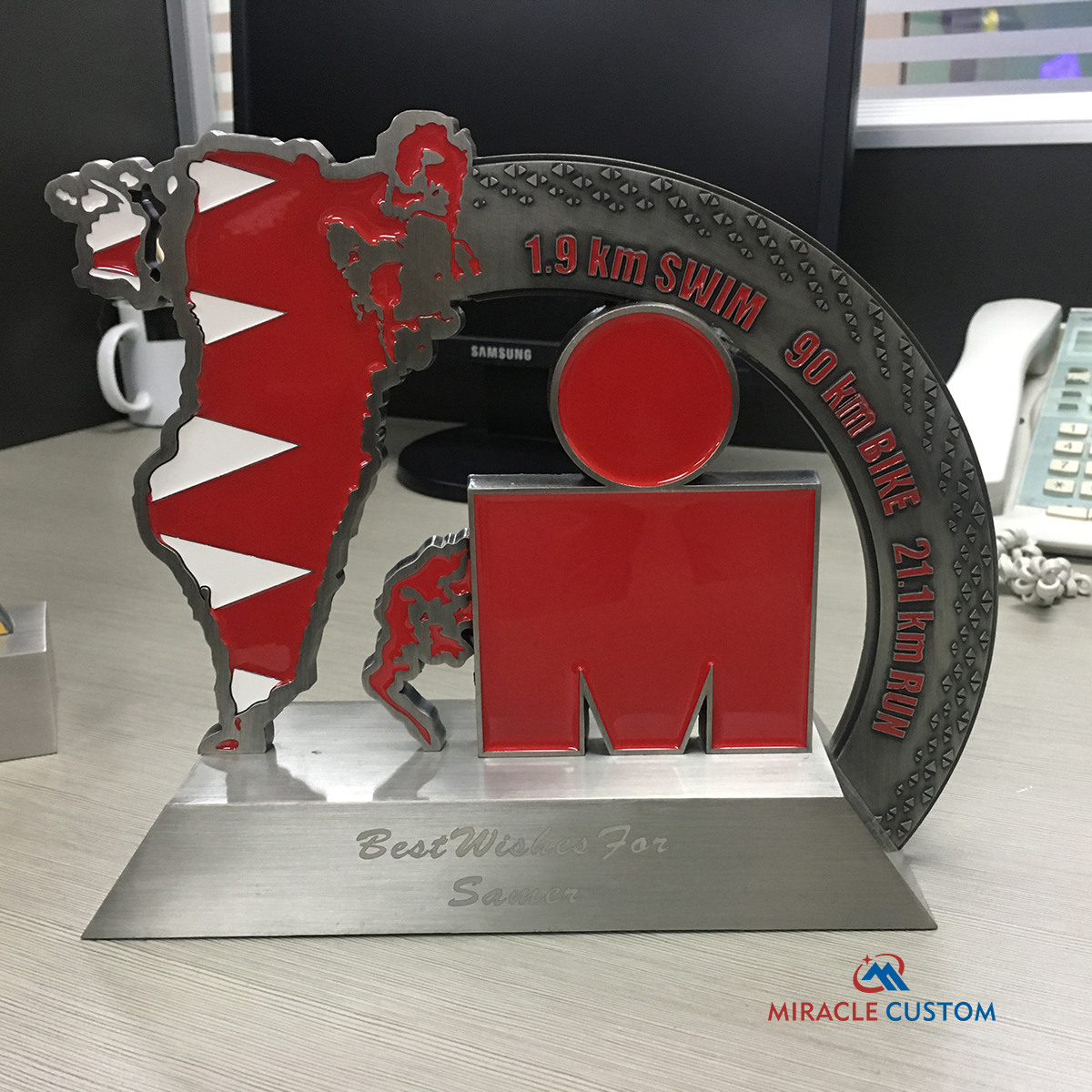 Custom Iron Man Triathlon Color Filled Big Trophy